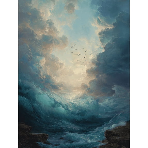 Qisvanset Dramatic Ocean Waves And Birds Canvas Wall Art 15.75x11.81 Inches