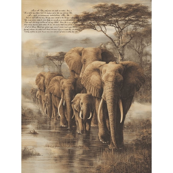 Qisvanset Elephant Herd Procession Canvas Wall Art 15.75x11.81 Inches
