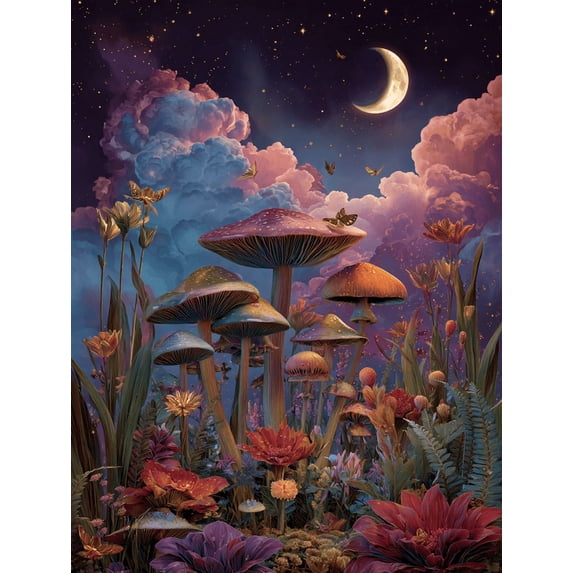Qisvanset Enchanted Mushroom and Butterfly Canvas Wall Art 15.75x11.81 INCHES