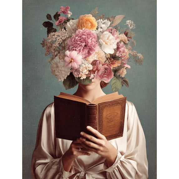 Qisvanset Floral Head Woman Reading Book Canvas Wall Art 15.75x11.81 INCHES