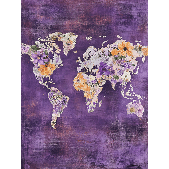 Qisvanset Floral World Map Canvas Print, 40x30cm for Living Room Dining Room