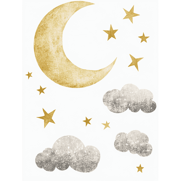 Qisvanset Gold Moon Stars Canvas Print 40x30cm Apartment Living Room Decor