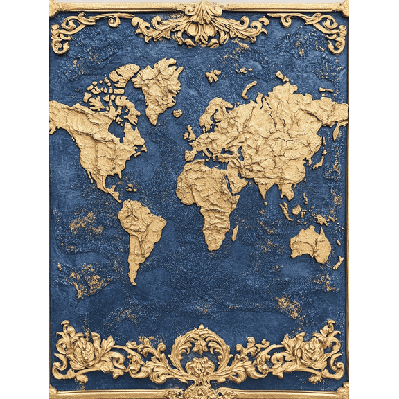Qisvanset Gold World Map Canvas Wall Art, 40x30cm for Bedroom Office Hallway