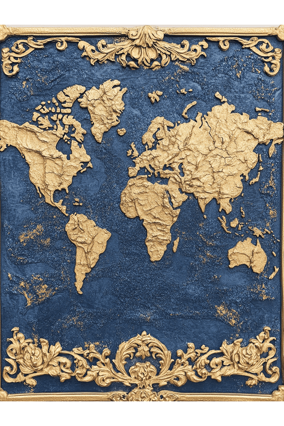 Gold World Map Canvas Wall Art, 40x30cm for Bedroom Office Hallway
