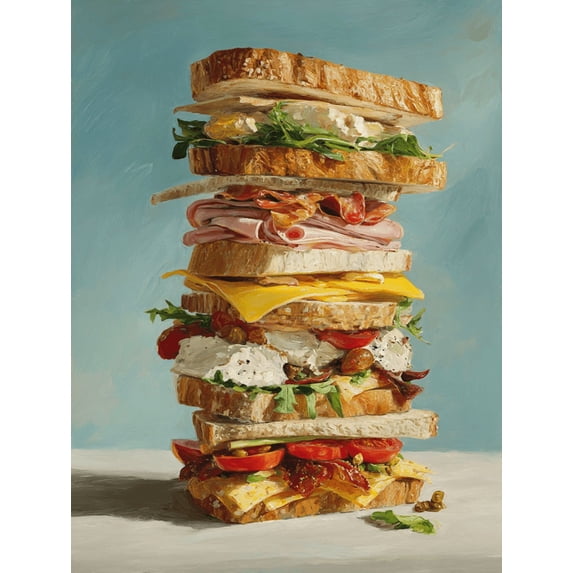 Qisvanset Gourmet Club Sandwich Canvas Wall Art 15.75x11.81 INCHES