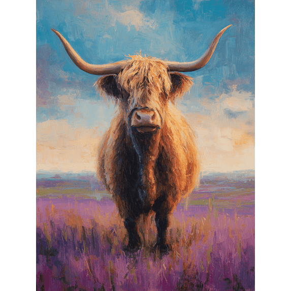 Qisvanset Highland Cow Oil Canvas Print 15.75x11.81 Inches