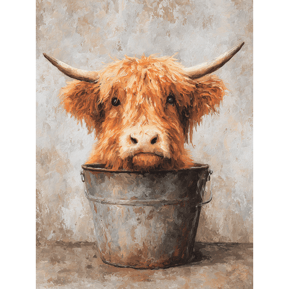 Qisvanset Highland Cow in Bucket Canvas Wall Art 15.75x11.81 INCHES