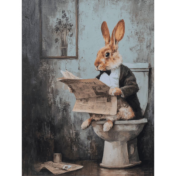 Qisvanset Humorous Bunny Reading Newspaper Canvas Wall Art 15.75x11.81 INCHES