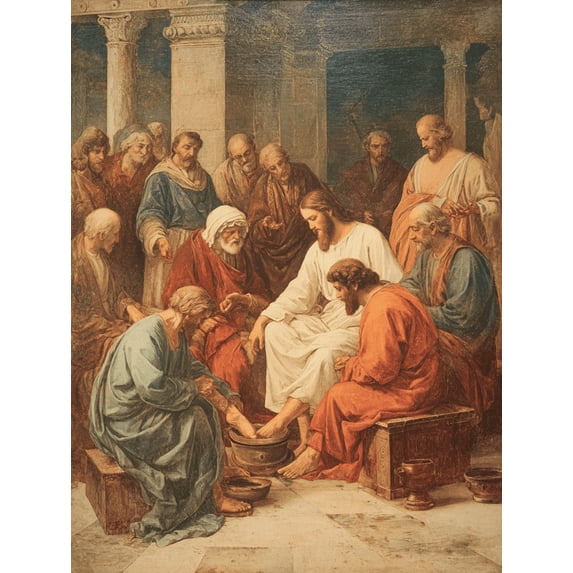 Qisvanset Jesus Christ Religious Washing Feet Canvas Wall Art 15.75x11.81 Inches