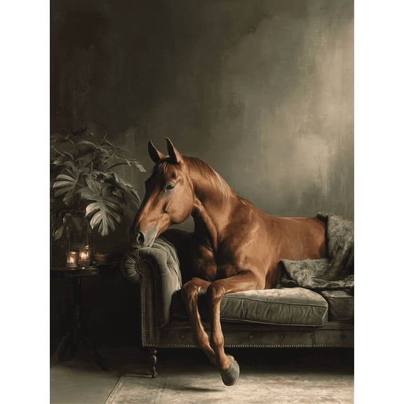 Qisvanset Majestic Horse On Sofa Canvas Wall Art 15.75x11.81 Inches