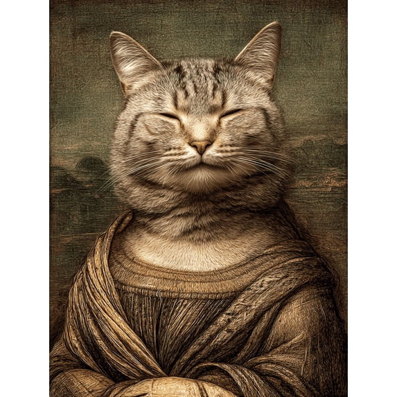 Qisvanset Mona Lisa Cat Funny Pet Portrait Canvas Wall Art 15.75x11.81 Inches