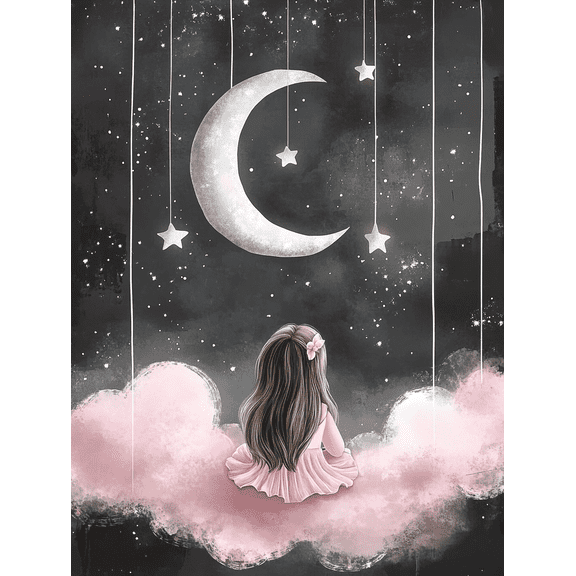 Qisvanset Moon & Stars Dream Girl Canvas Wall Art, 40x30cm for Bedroom Office Nursery