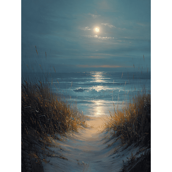 Qisvanset Moonlit Beach Path Canvas Wall Art 15.75x11.81 Inches