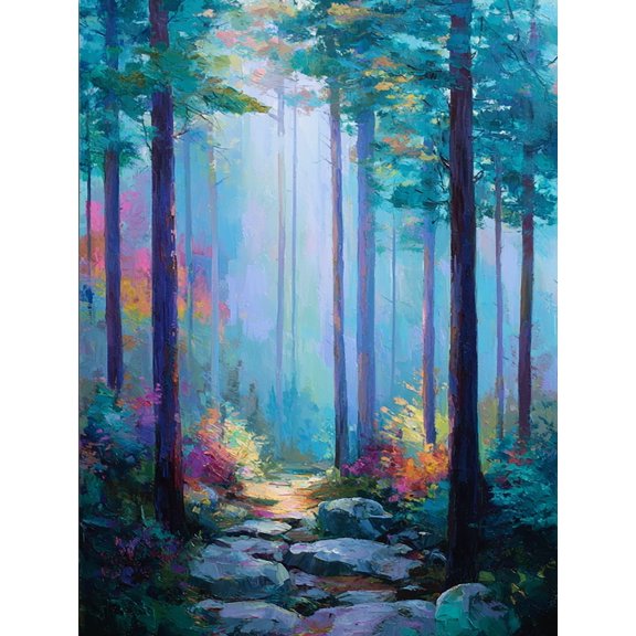Qisvanset Mystical Forest Path Impressionist Canvas Wall Art 15.75x11.81 INCHES