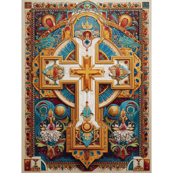 Qisvanset Ornate Cross Ornament Decor Canvas Print 15.75x11.81 Inches