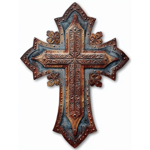 Qisvanset Ornate Cross Rustic Canvas Wall Art 15.75x11.81 Inches