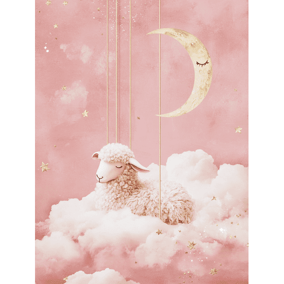 Qisvanset Pink Sheep Moon Stars Canvas Print 40x30cm Baby Girls Room Decor