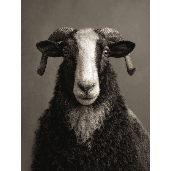 Qisvanset Ram Sheep Portrait Canvas Wall Art 15.75x11.81 Inches