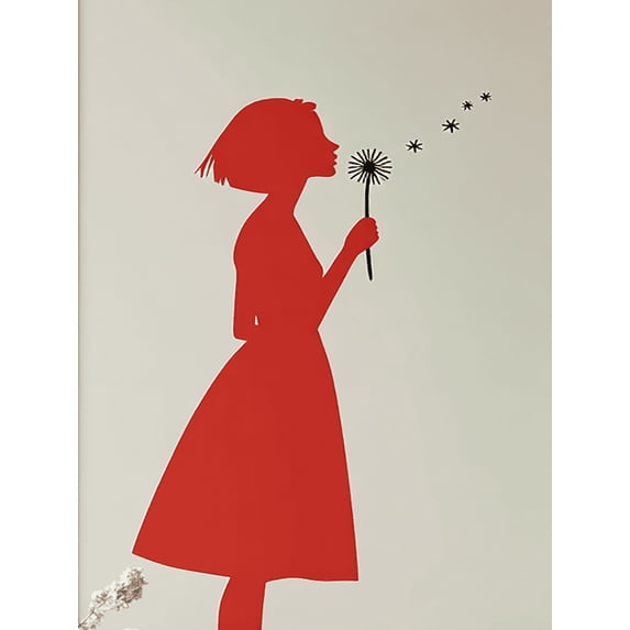 Qisvanset Red Silhouette Girl Blowing Dandelion Canvas Wall Art 15.75x11.81 INCHES