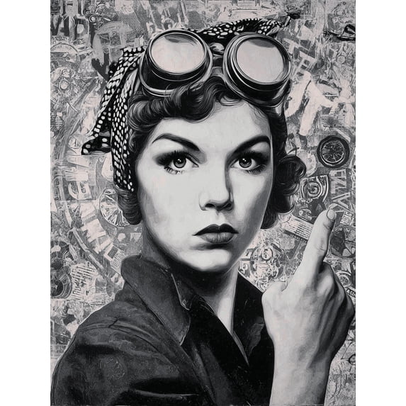 Qisvanset Retro Woman With Goggles Art Canvas Print 15.75x11.81 Inches