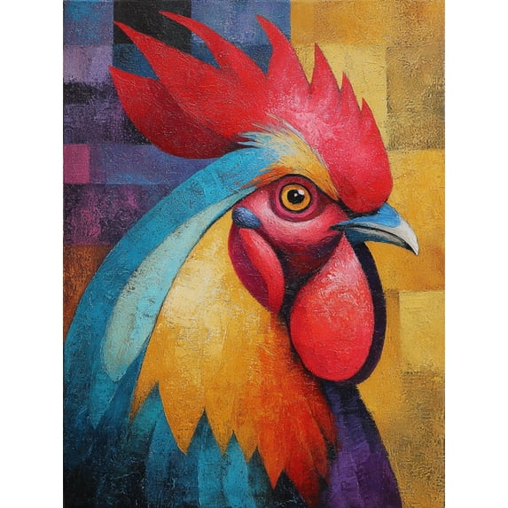 Qisvanset Rooster Oil Painting Canvas Wall Art 15.75x11.81 INCHES