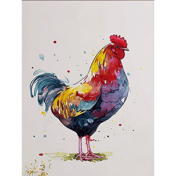 Qisvanset Rooster Watercolor Canvas Wall Art 15.75x11.81 INCHES