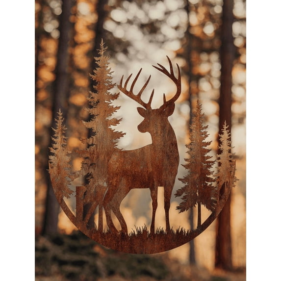 Qisvanset Rustic Deer Silhouette Forest Canvas Wall Art 15.75x11.81 Inches