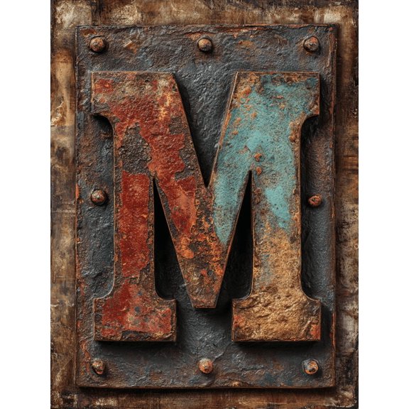 Qisvanset Rusty Letter M Decorative Canvas Wall Art 15.75x11.81 Inches