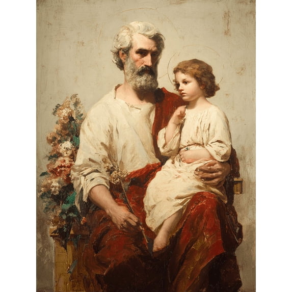 Qisvanset Saint Joseph and Christ Child Canvas Wall Art 15.75x11.81 INCHES
