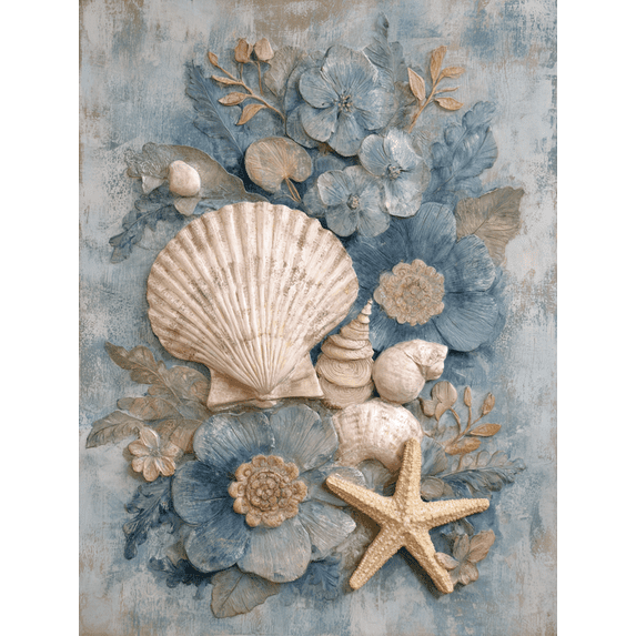 Qisvanset Seashell Starfish Textured 3D Canvas Print 15.75x11.81 Inches