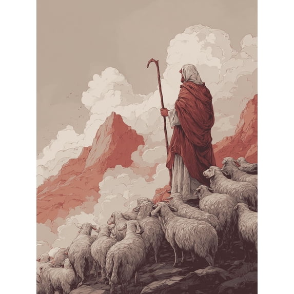 Qisvanset Shepherd with Sheep Canvas Wall Art 15.75x11.81 INCHES