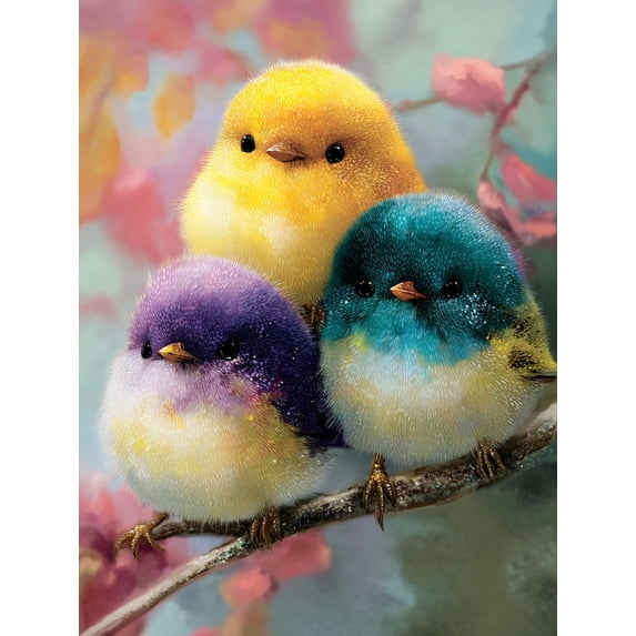 Qisvanset Three Fluffy Colorful Bird Canvas Print 15.75x11.81 Inches