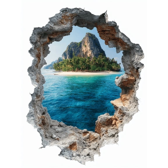 Qisvanset Tropical Island Beach 3D Hole Effect Canvas Wall Art 15.75x11.81 Inches