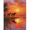 thumbnail image 1 of Qisvanset Two Horses Sunset Landscape Canvas Wall Art 15.75x11.81 Inches, 1 of 8
