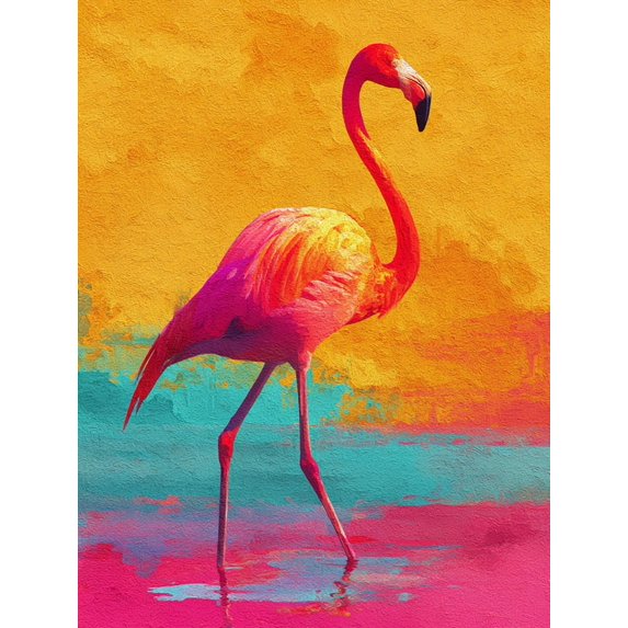 Qisvanset Vibrant Flamingo Oil Painting Canvas Wall Art 15.75x11.81 INCHES