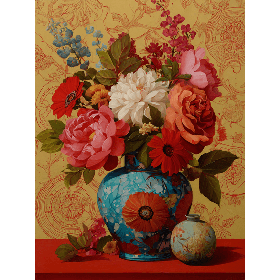 Qisvanset Vibrant Floral Vase Art Canvas Print 15.75x11.81 Inches
