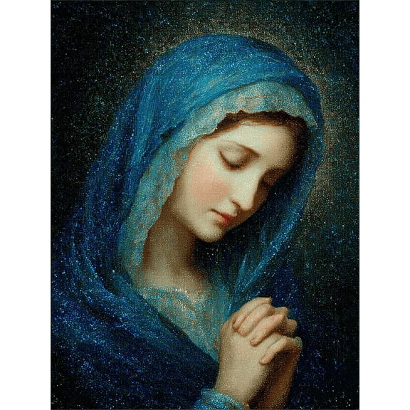 Qisvanset Virgin Mary Praying Devotional Canvas Wall Art 15.75x11.81 Inches