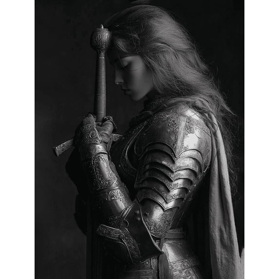 Qisvanset Warrior Woman Armor Sword Canvas Wall Art 15.75x11.81 Inches