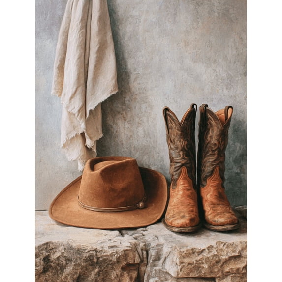 Qisvanset Western Cowboy Hat and Boots Canvas Wall Art 15.75x11.81 INCHES