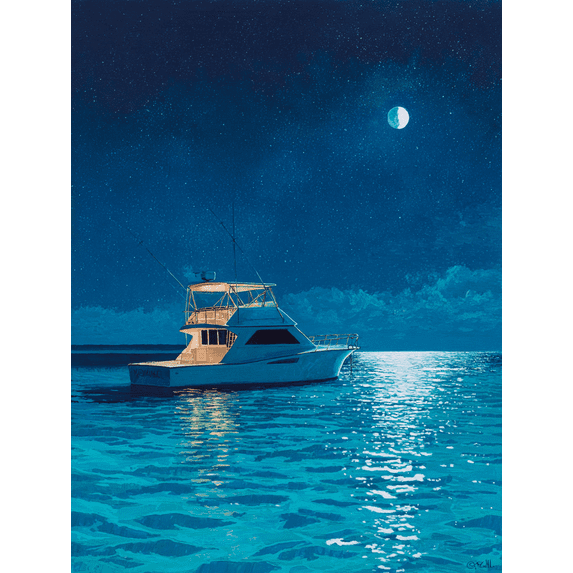 Qisvanset Yacht Nautical Ocean Night Canvas Print 15.75x11.81 Inches