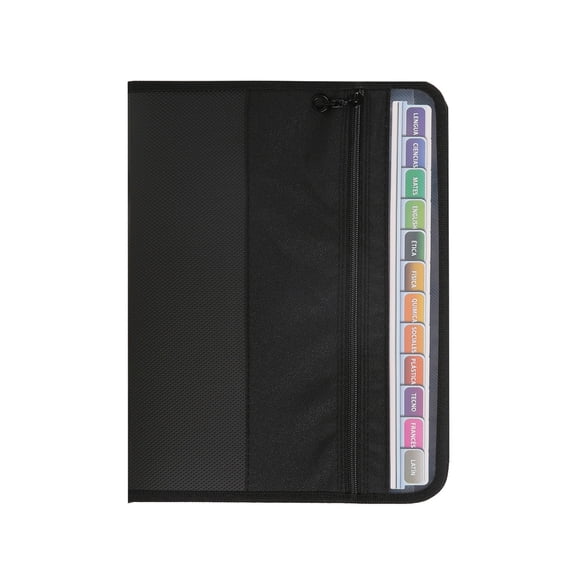 Qiucioku 13-Pocket Accordion File Folder, Black Zippered Expanding Document Organizer, Portable File Holder for School, Office, and Tests, Multi-Subject Folder with Colored Divider Tabs