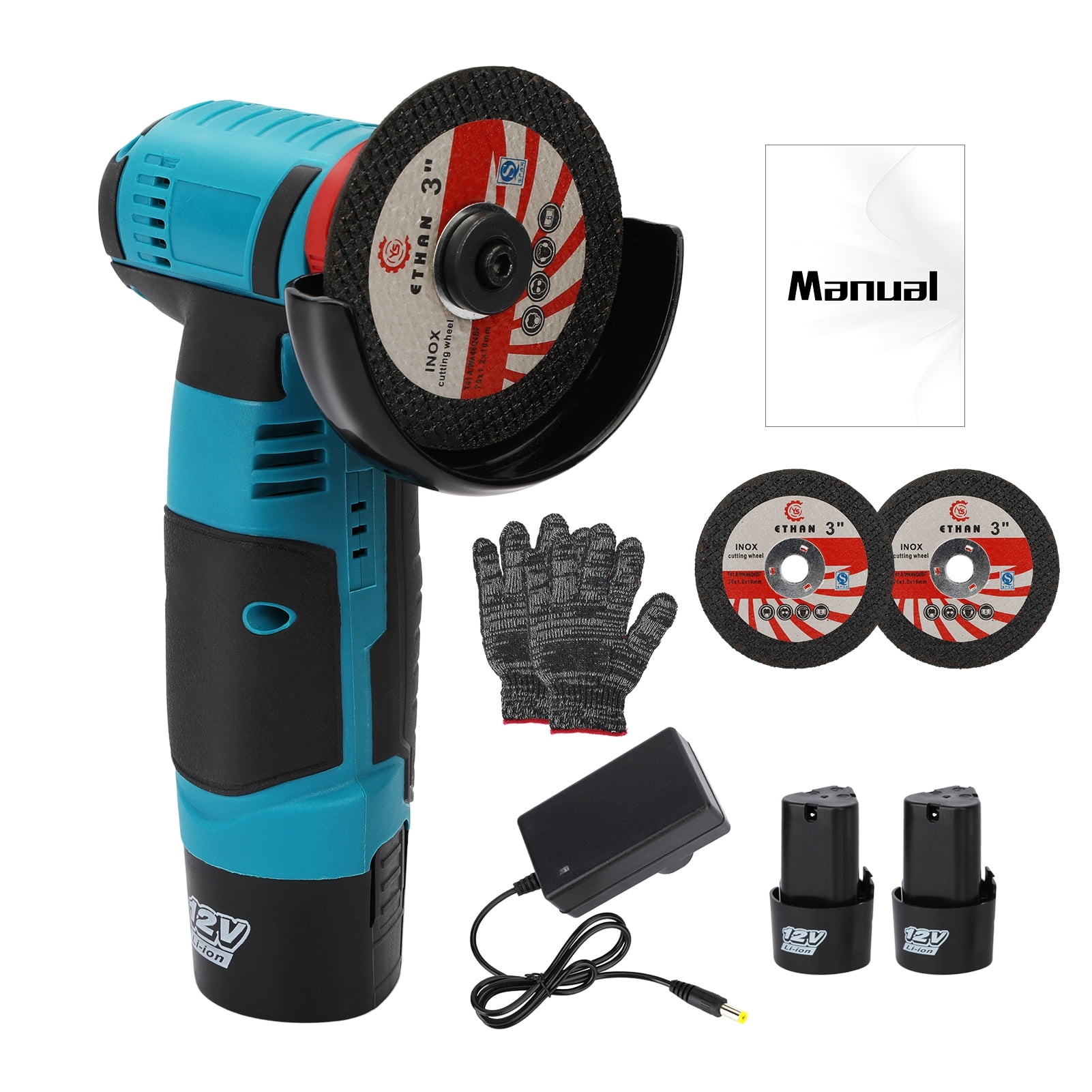 Qiuikloi 12V Cordless Angle Grinder Tool Mini Angle Grinder 19500RPM with 2x 1500mAh Battery and Cutting Disc for Cutting Floors Tiles PVC Pipes and Cutting and Polishing Walmart