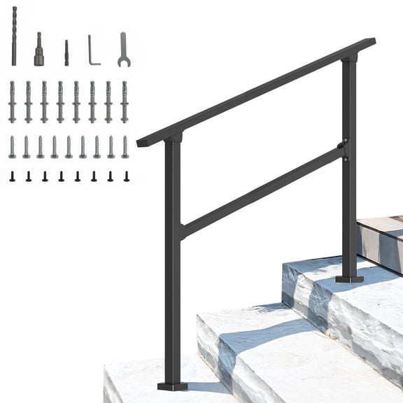Qiuikloi 40" Adjustable 3-Step Stair Handrail, Zinc Steel Outdoor Stair Railing Kit With Easy Installation For Porch, Garden & Steps