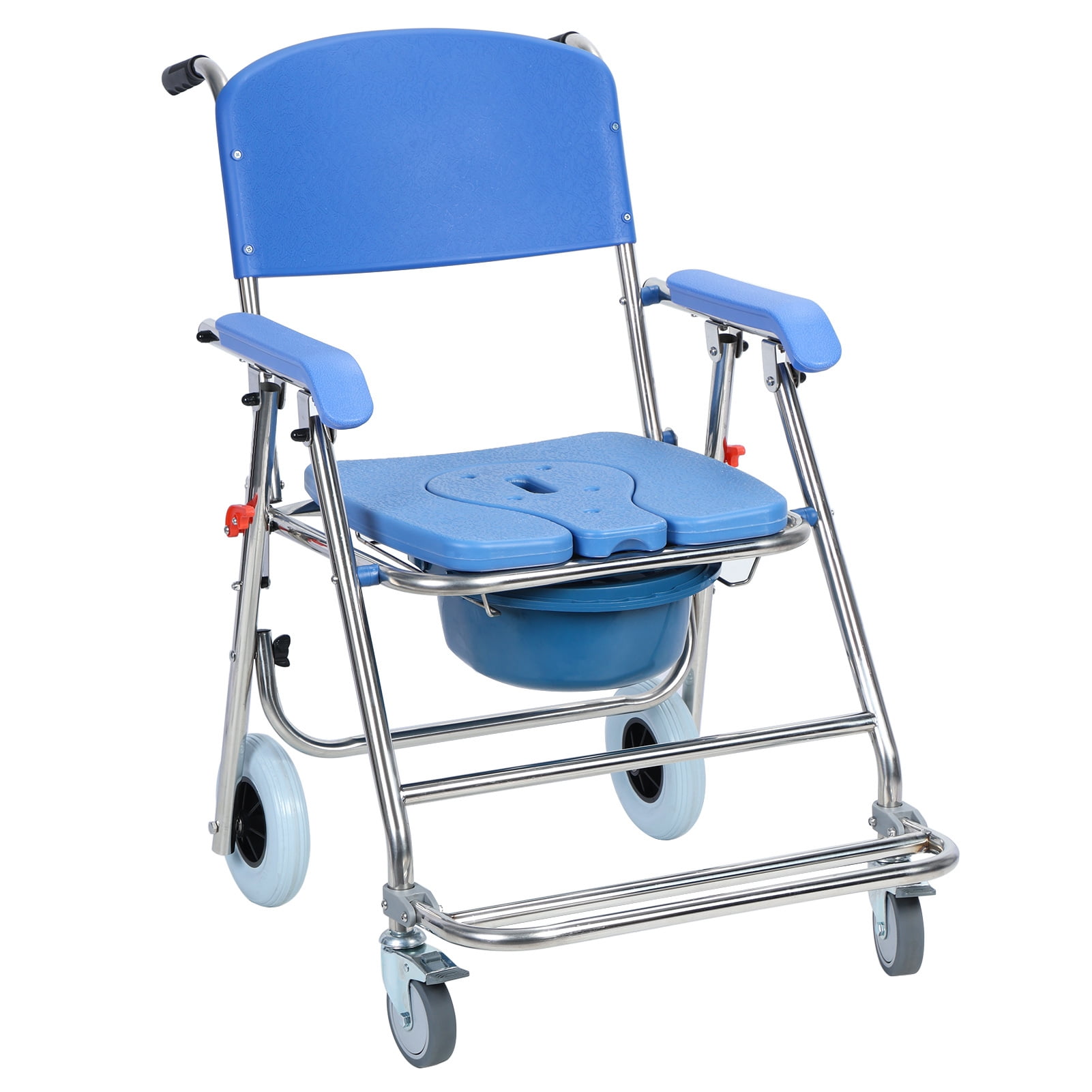 Qiuikloi Bedside Commode Toilet Shower Commode Wheel Chair Shower Chair for Elderly and Disabled, Waterproof Rolling Toilet Chair with Arm and Backrest