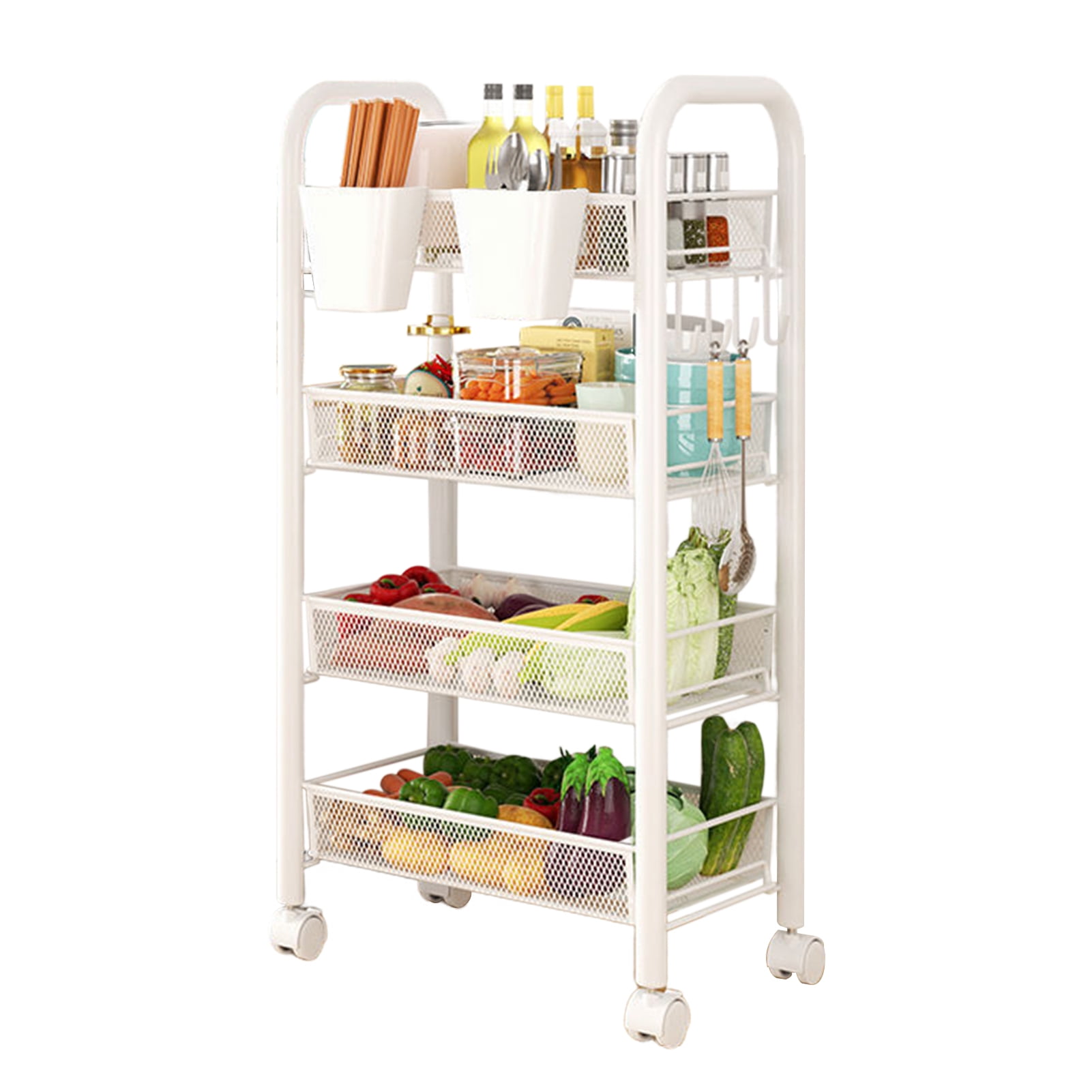 Qiuikloi Kitchen Storage Cart 3/4/5 Tier Stackable Metal Mesh Storage ...