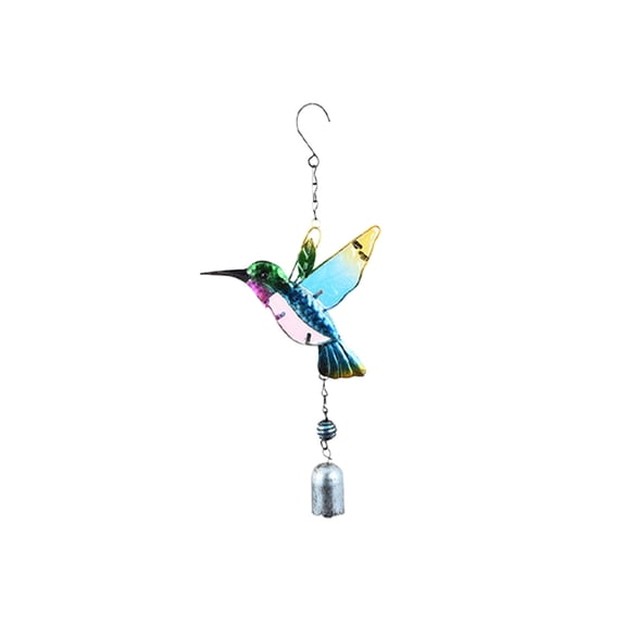Qiulaii 10x7 Inch Kingfisher and Dragonfly Metal Wind Chime with Hand-Painted Glass, Artistic Garden Ornament for Balcony Patio Decor,Multicolor