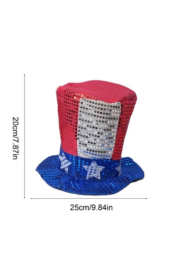 10x8 Inch Independence Day Uncle Sam Top Hat with Sequined Flag Design, Carnival Party Headwear for Patriotic Celebrations,A