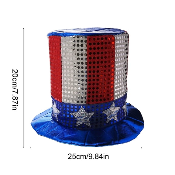 Qiulaii 10x8 Inch Independence Day Uncle Sam Top Hat with Sequined Flag Design, Carnival Party Headwear for Patriotic Celebrations,B