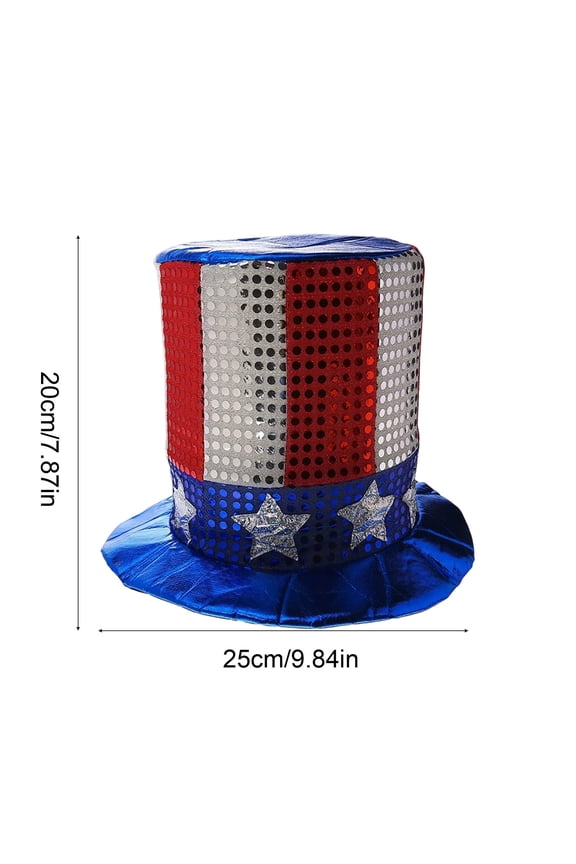 10x8 Inch Independence Day Uncle Sam Top Hat with Sequined Flag Design, Carnival Party Headwear for Patriotic Celebrations,B