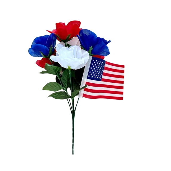Qiulaii 13 Inch Independence Day Red White Blue Simulation Flowers with Silk Material, Artificial Floral Arrangement for Holiday Party Dress Up,A